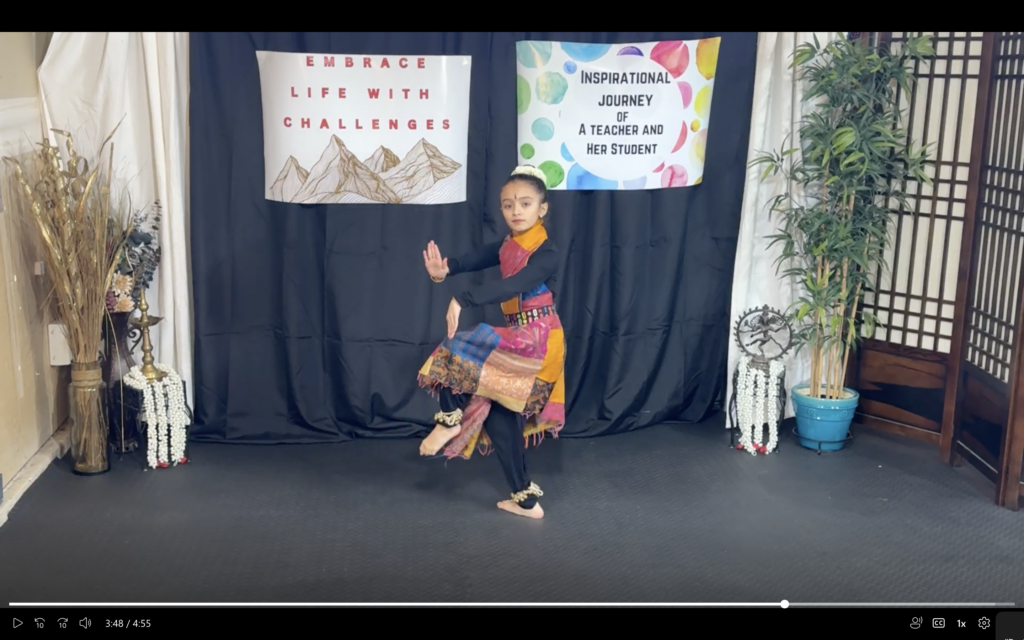 Preema Desai, a middle schooler, performs a dance telling a story about a dance student who encountered challenges and learned to accept and celebrate her imperfections.